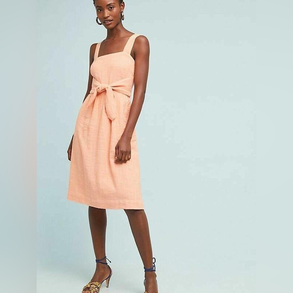 🍑 NWT Meadow Rue by Anthropologie Ingalls tie front apron midi dress. Size 16
